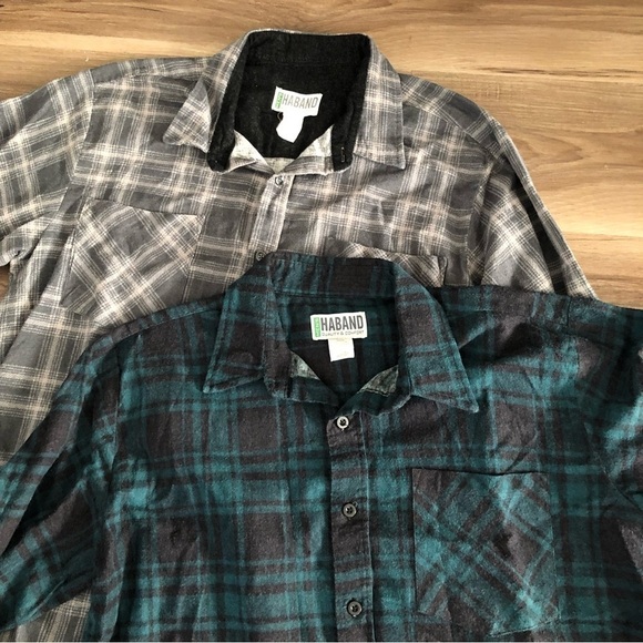 HABAND Quality Comfort Set Of 2 Flannel Button Down Men Size Medium - Picture 2 of 12